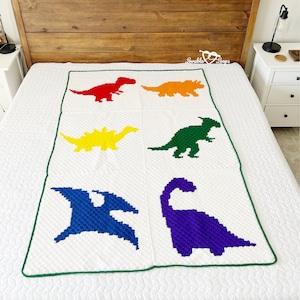 Dinosaur Blanket Crochet Pattern Crochet Dino Blanket Pattern Crochet Dinosaurs c2c Crochet Dino Squares Crochet Dinosaur Blanket image 9