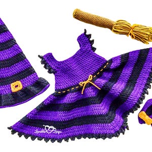 Baby Witch Halloween Costume Crochet Pattern | 0/3 and 3/6 months crochet pattern | Witch Costume Crochet PATTERN ONLY