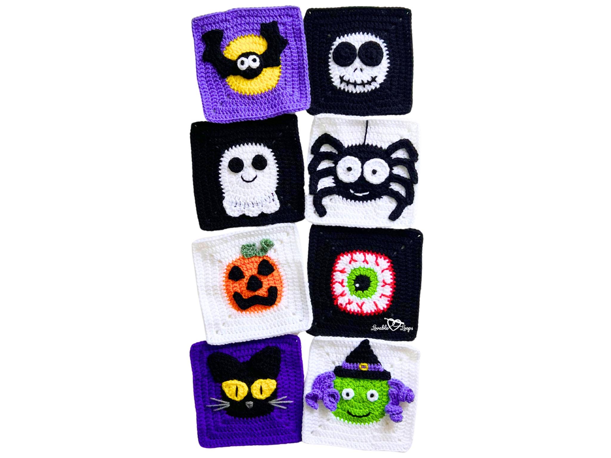 BUNDLE of 8 Crochet Granny Square Patterns • Halloween Granny Square Crochet Pattern • Granny Square Skull • Granny Square Cat Pattern