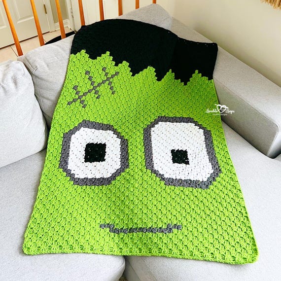 Frankenstein Blanket Crochet, C2C Halloween Blanket (PDF Pattern)