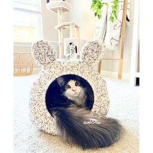 Boho Mouse Ears Crochet Cat Pod Pattern • Crochet Cat Bed Pattern • Cat Cave Pattern • Cat House Pattern • Kitty Pod • Pet Cave • Dog Bed