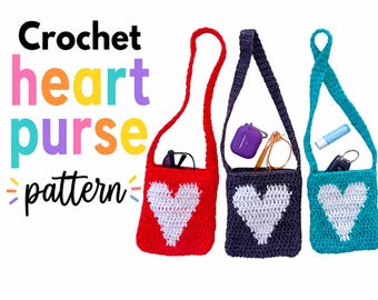 Häkelanleitung für eine herzförmige Handtasche, PDF-Umhängetasche zum Valentinstag, kleine Crossbody-Tasche