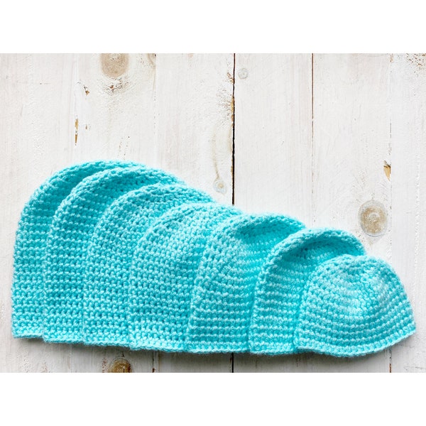 All Sizes Preemie - Adult Basic Beanie HDC Crochet Pattern | Basic Hat Crochet Pattern | Fast & Easy Hat Pattern | Half Double Crochet  Hat