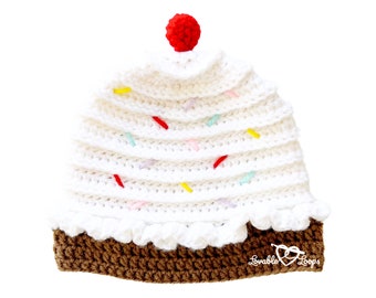 Cupcake Crochet Hat Pattern, Baby Toddler Child Adult Sizes (PDF Pattern)