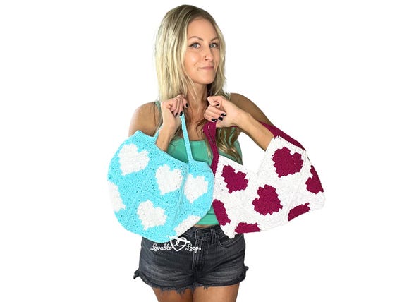 Cute Heart Patch C2c Crochet Bag Pattern 2 Bag Styles Included Crochet Handbag Pattern Tote Bag Crochet Pattern Etsy