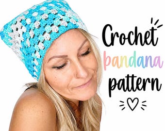 Crochet Bandana Pattern – Boho Head Scarf, Adult & Child Sizes (PDF Pattern)