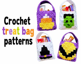 Patrón de bolsa de dulces de Halloween a crochet • Frankenstein y la bruja (patrón en PDF)