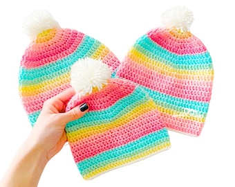 3 Sizes Light Weight Yarn Beanie Hat Crochet Pattern ONLY | Crochet Hat Beanie Pattern | Light Weight Yarn Crochet Pattern | Crochet Hat