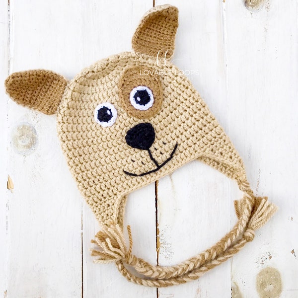 3 Sizes Dog Puppy Hat Crochet Pattern ONLY | Crochet Dog Hat Pattern | Toddler, Child & Adult Sizes Dog Puppy Beanie Hat Crochet Pattern