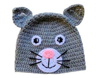 Cat Beanie Crochet Hat Pattern, Sizes Baby to Adult (Digital Download)