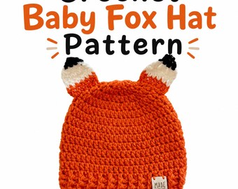 Molde de gorro de crochê em formato de raposa para bebê • Gorro de animal da floresta (molde em PDF)