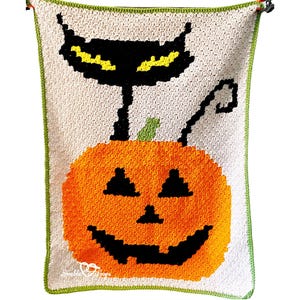 Corner to Corner c2c Häkelanleitung Katze und Kürbis-Decke Halloween-Decke
