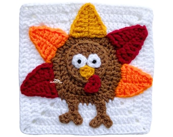 Crochet Turkey Granny Square Pattern • Thanksgiving Crochet Pattern • Fall Decor Crochet Pattern • Crochet Thanksgiving Turkey Pattern