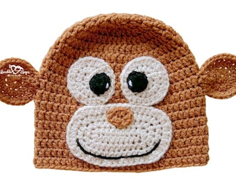 Monkey Crochet Hat Pattern, Baby to Adult Sizes (Digital Download)