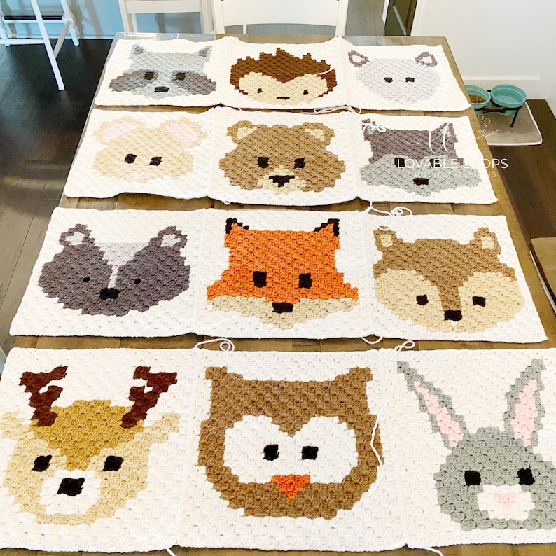 Crochet Baby Blanket Pattern Crochet Animals c2c Crochet Blanket Squares Crochet Baby Blanket Gift Pattern Woodland Animals Blanket image 3