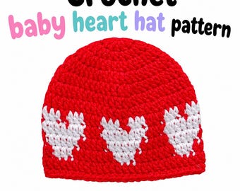 Häkelanleitung für eine Babymütze mit Herzmotiv, Valentinstag-Mütze (PDF), Häkeldesign für Neugeborene