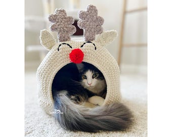 Reindeer Crochet Cat Bed Pattern • Christmas Kitty Pod (PDF Pattern)