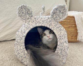 Crochet Cat Pod Pattern • Boho Mouse Ears Cat Bed, Cozy Pet House (Digital Download)