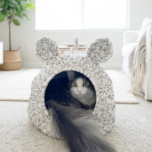Crochet Cat Pod Pattern • Boho Mouse Ears Cat Bed, Cozy Pet House (Digital Download)