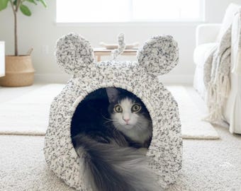 Crochet Cat Pod Pattern • Boho Mouse Ears Cat Bed, Cozy Pet House (Digital Download)