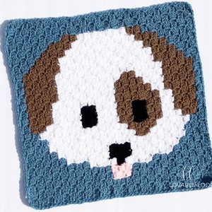 Corner to Corner c2c Crochet PATTERN Dog Puppy Face Emoji Graph Square image 1