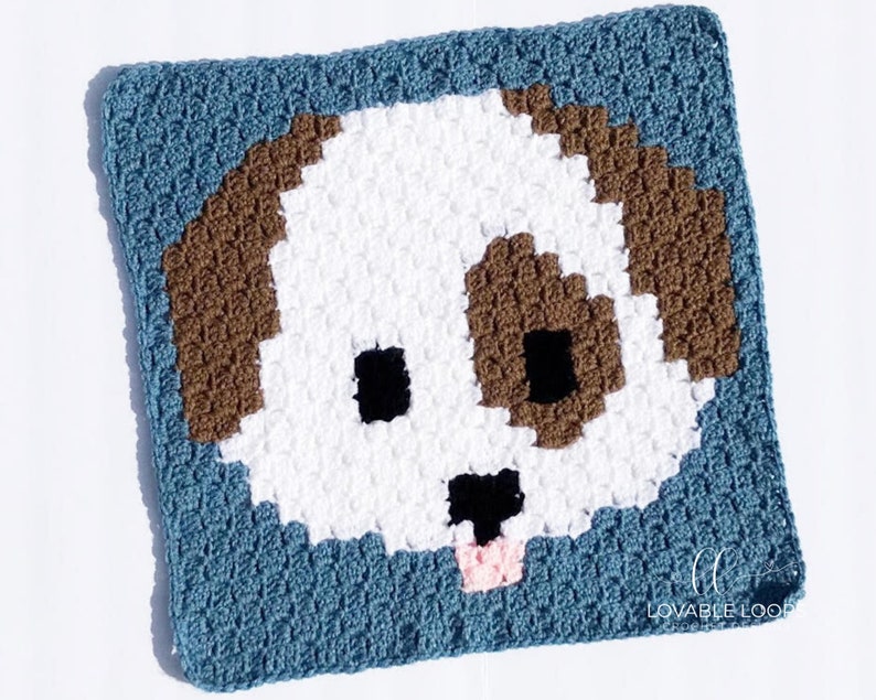 Corner to Corner c2c Crochet PATTERN Dog Puppy Face Emoji Graph Square image 1