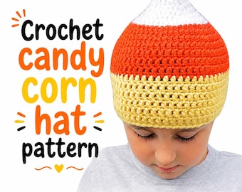 Häkelanleitung für eine Zuckermais-Mütze, Halloween-Mütze (PDF), Größen von Baby bis Erwachsene