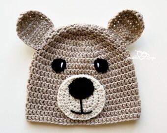 Bear Crochet Hat Pattern, Crochet Pattern Hat Bear, Bear Hat Pattern Crochet, Crochet Bear Beanie Pattern, Bear Hat Pattern Crochet