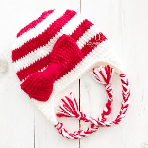 3 Sizes Candy Cane Hat Crochet Pattern ONLY Crochet Hat with Bow Pattern Toddler, Child & Adult Sizes Color Changing Hat Crochet Pattern image 1