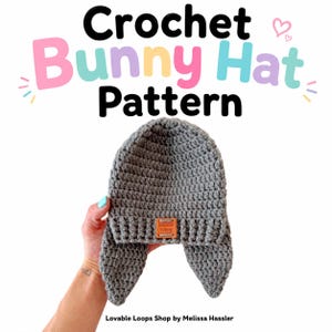 Floppy ear bunny hat crochet pattern, Easter hat PDF, baby to adult sizes