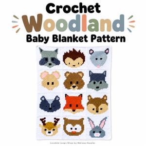Woodland animal baby blanket crochet pattern, C2C nursery blanket PDF