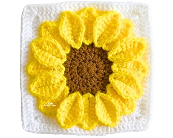 Crochet Sunflower Pattern • Crochet Sunflower Granny Square Pattern • Crochet Sunflower Square • Sunburst Sunflower Granny Square