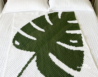 Crochet Monstera Leaf Blanket Pattern | Crochet Monstera Plant Blanket Pattern | Swiss Cheese Plant Pattern | C2C Crochet Blanket Pattern