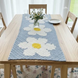 Crochet Daisy Table Runner Pattern, C2C Floral Spring Decor (PDF Download)