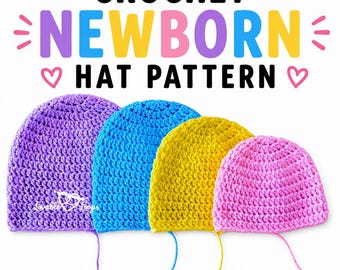 Easy Crochet Baby Hat Pattern | Beginner Beanie, 4 Sizes (Digital Download)