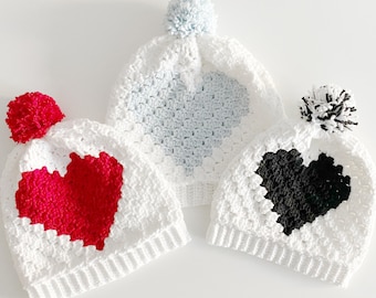3 Sizes Heart Hat Crochet Pattern | corner to corner (c2c) Heart Hat Pattern | Crochet Graph Hat Pattern | Crochet Valentine Hat