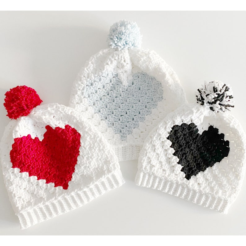 3 Sizes Heart Hat Crochet Pattern Corner to Corner c2c Etsy