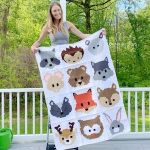 Crochet Baby Blanket Pattern Crochet Animals c2c Crochet Blanket Squares Crochet Baby Blanket Gift Pattern Woodland Animals Blanket image 2