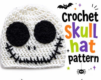 Häkelanleitung für eine Totenkopfmütze, Halloween-Totenkopfmütze (PDF), Größen von Baby bis Erwachsene