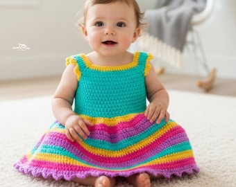 Crochet Baby Dress Pattern • Colorful Outfit, 0-24 Months (PDF Pattern)