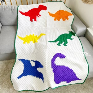 Dinosaur Blanket Crochet Pattern Crochet Dino Blanket Pattern Crochet Dinosaurs c2c Crochet Dino Squares Crochet Dinosaur Blanket image 1