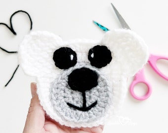 Crochet Polar Bear Pattern, Polar Bear Crochet Pattern, Crochet Applique Pattern, Crochet Pattern Bear, Bear Applique, Crochet Applique Bear