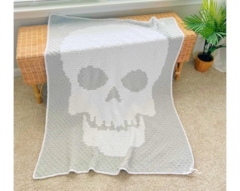 C2C Crochet Skull Blanket Pattern | Spooky Halloween Afghan (PDF)