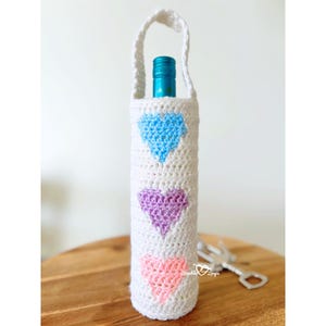 Hearts Crochet Wine Bottle Holder Bag Pattern • Wine Holder • Wine Tote Pattern • Wine Bag • Wine Bottle Cover • Wine Bottle Cozy Wine Cover