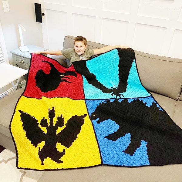 Godzilla Blanket Crochet Pattern | Godzilla, Rodan, Mothra and King Ghidorah c2c Crochet Blanket | Corner to Corner c2c Crochet PATTERN ONLY