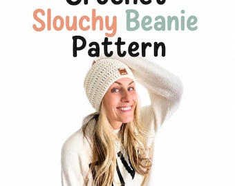 Slouchy Beanie Crochet Pattern, Worsted Weight Yarn (PDF Pattern)