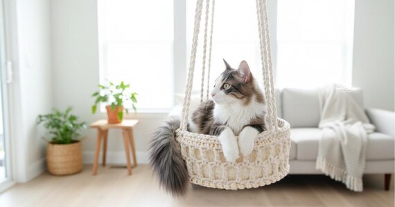Boho Crochet Hanging Cat Bed Pattern • Chunky Yarn Hammock (PDF Pattern)