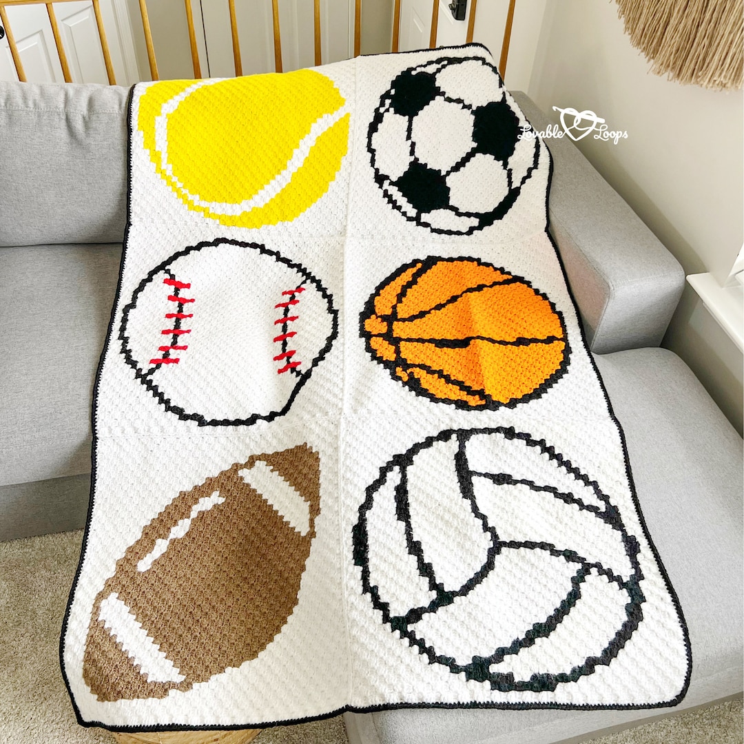 Sports Blanket Crochet Pattern Crochet Sports Blanket Pattern Crochet Tennis Ball, Soccer Ball, Baseball, Basketball, Football, Volleyball