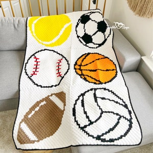 Sports Blanket Crochet Pattern | Crochet Sports Blanket Pattern crochet tennis ball, soccer ball, baseball, basketball, football, volleyball