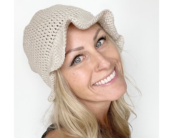 Patrón de gorro de algodón a crochet tipo cubo para mujer y niños (patrón en PDF)